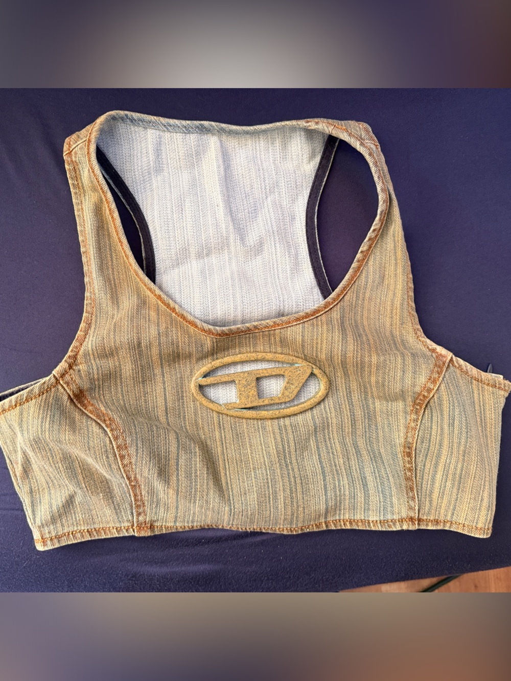 Diesel Y2K Striped Crop Top Racerback Oval Cutout Logo